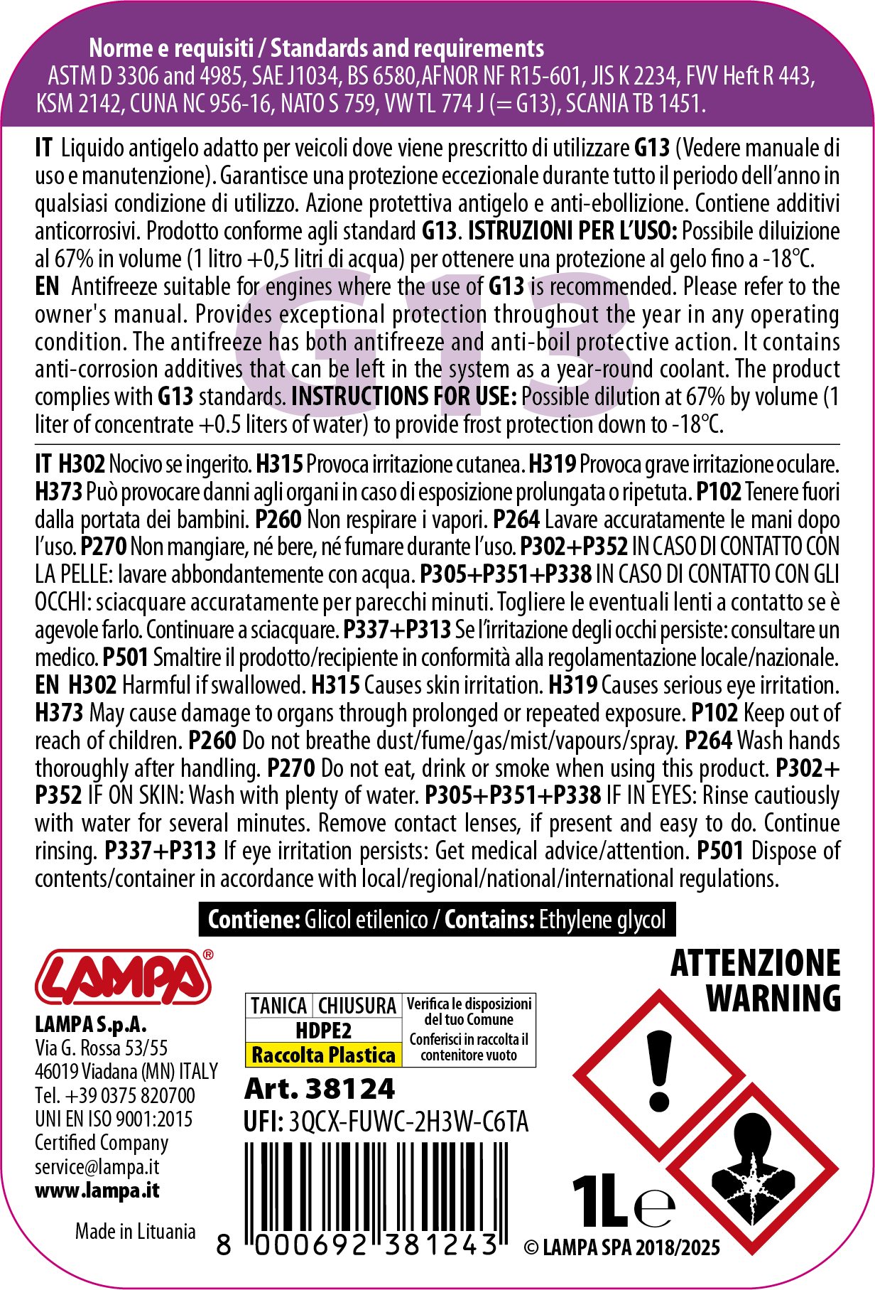 Superior-Viola G13, liquido radiatore - (-36°C/+108°C) - 1 L