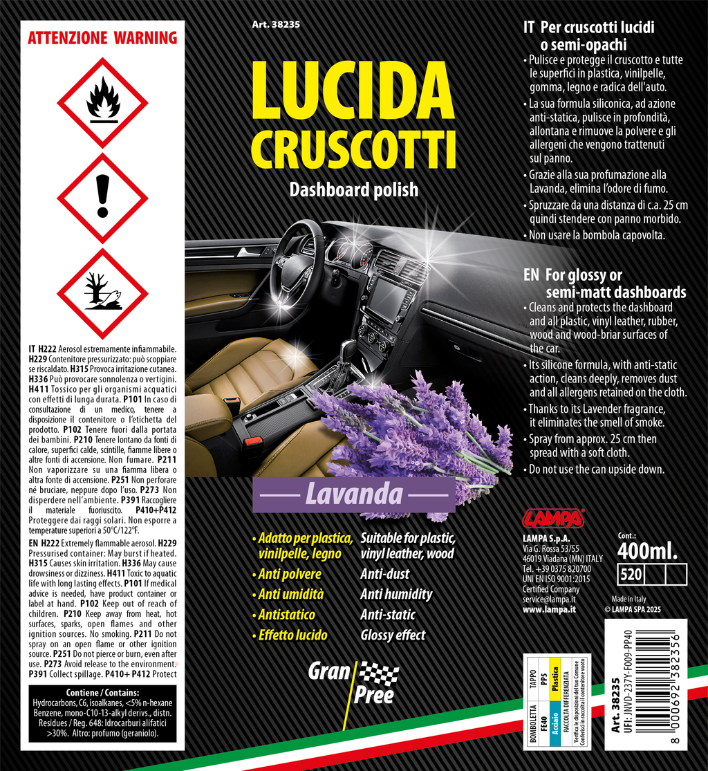 Gran Pree, lucida cruscotti - 400 ml - Lavanda
