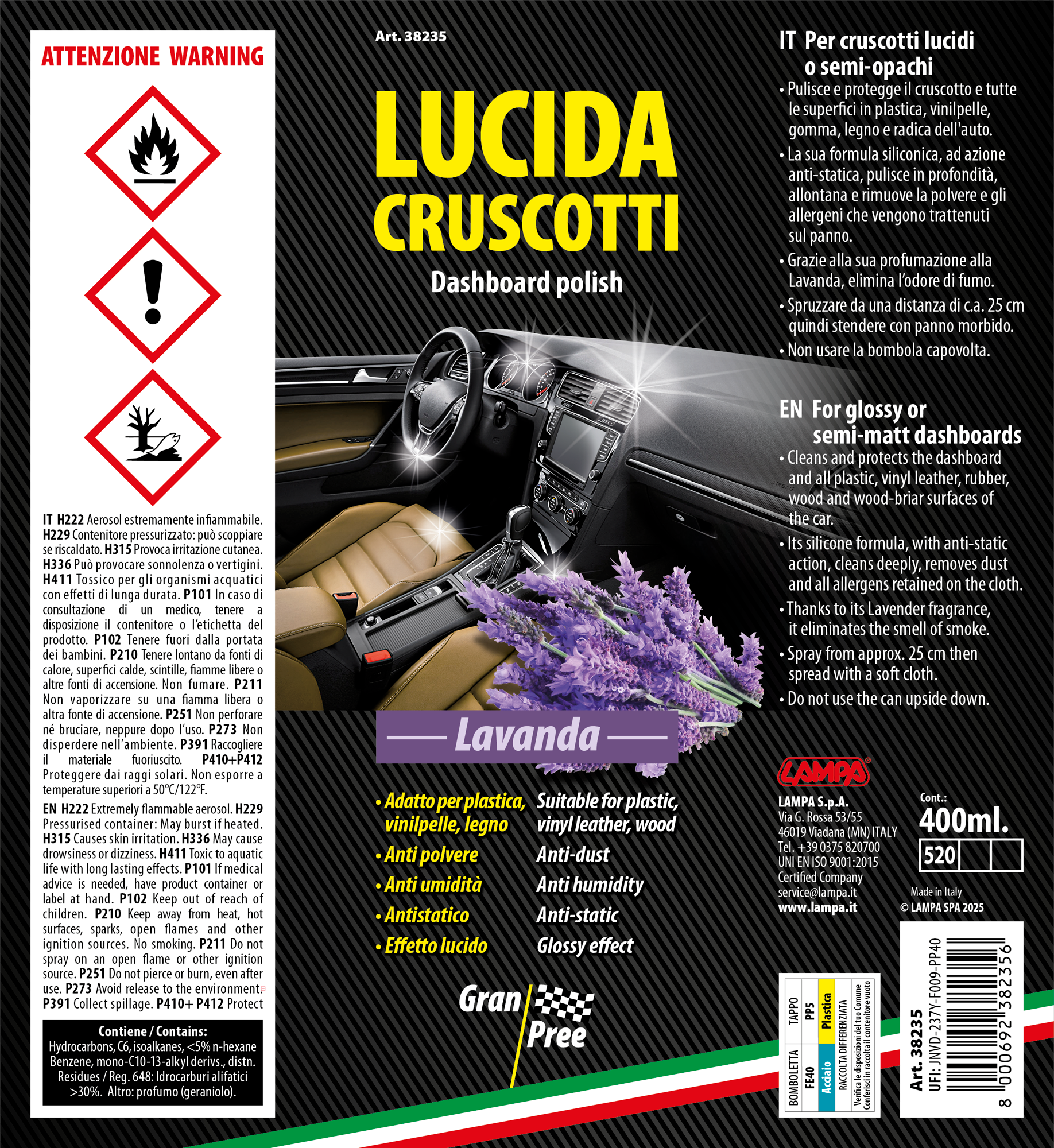 Gran Pree, lucida cruscotti - 400 ml - Lavanda