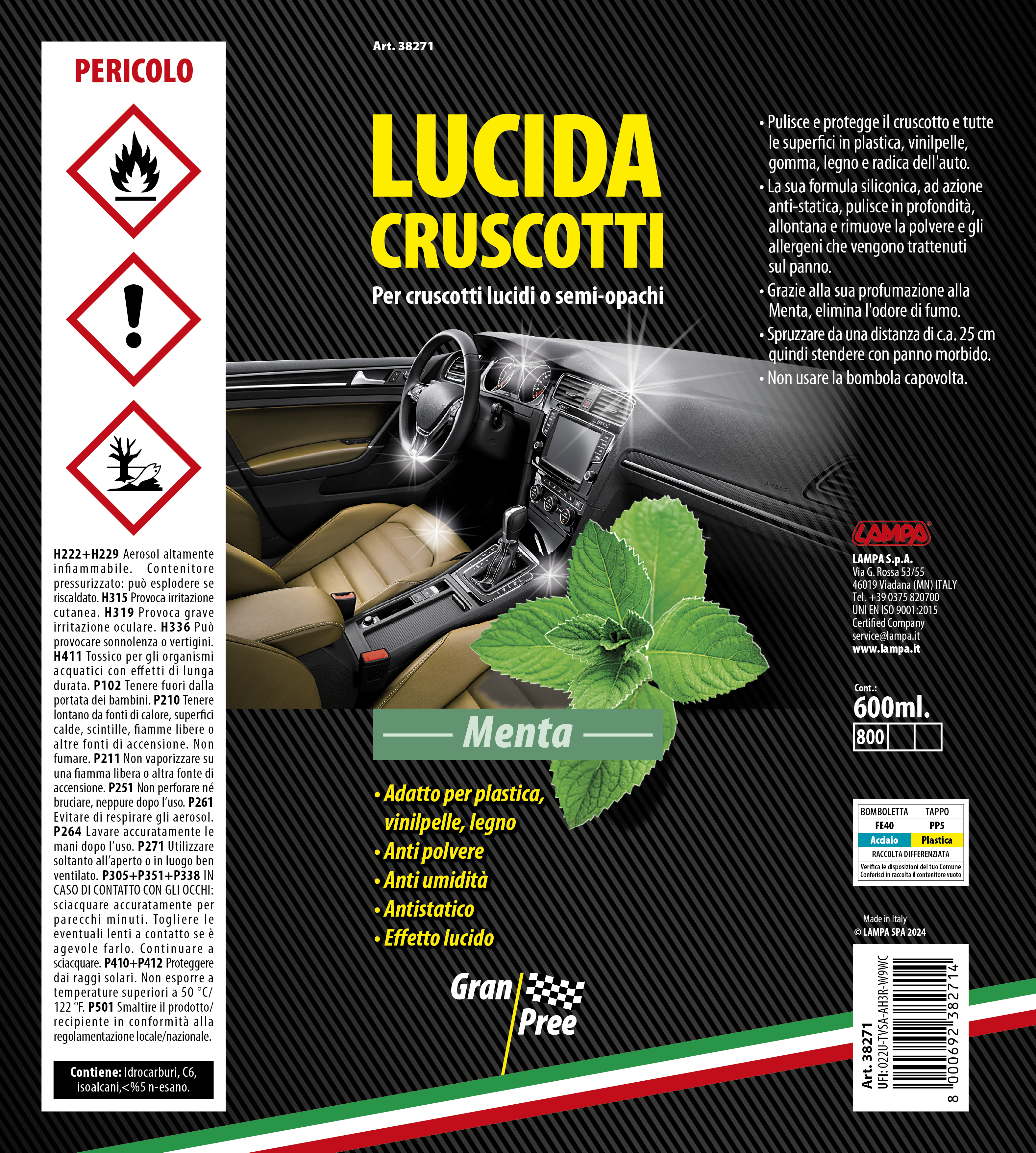 Gran Pree, lucida cruscotti - 600 ml - Menta