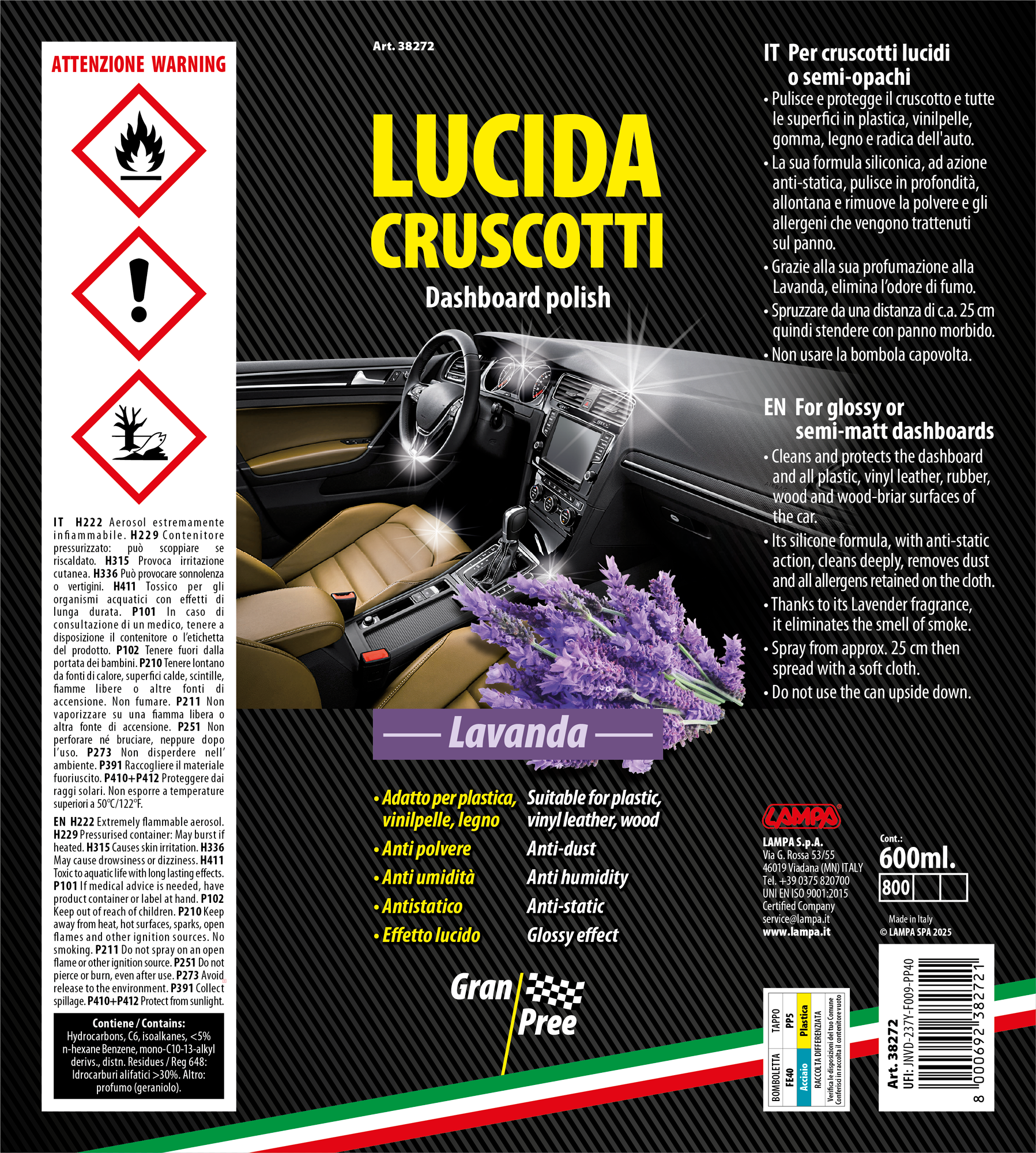Gran Pree, lucida cruscotti - 600 ml - Lavanda