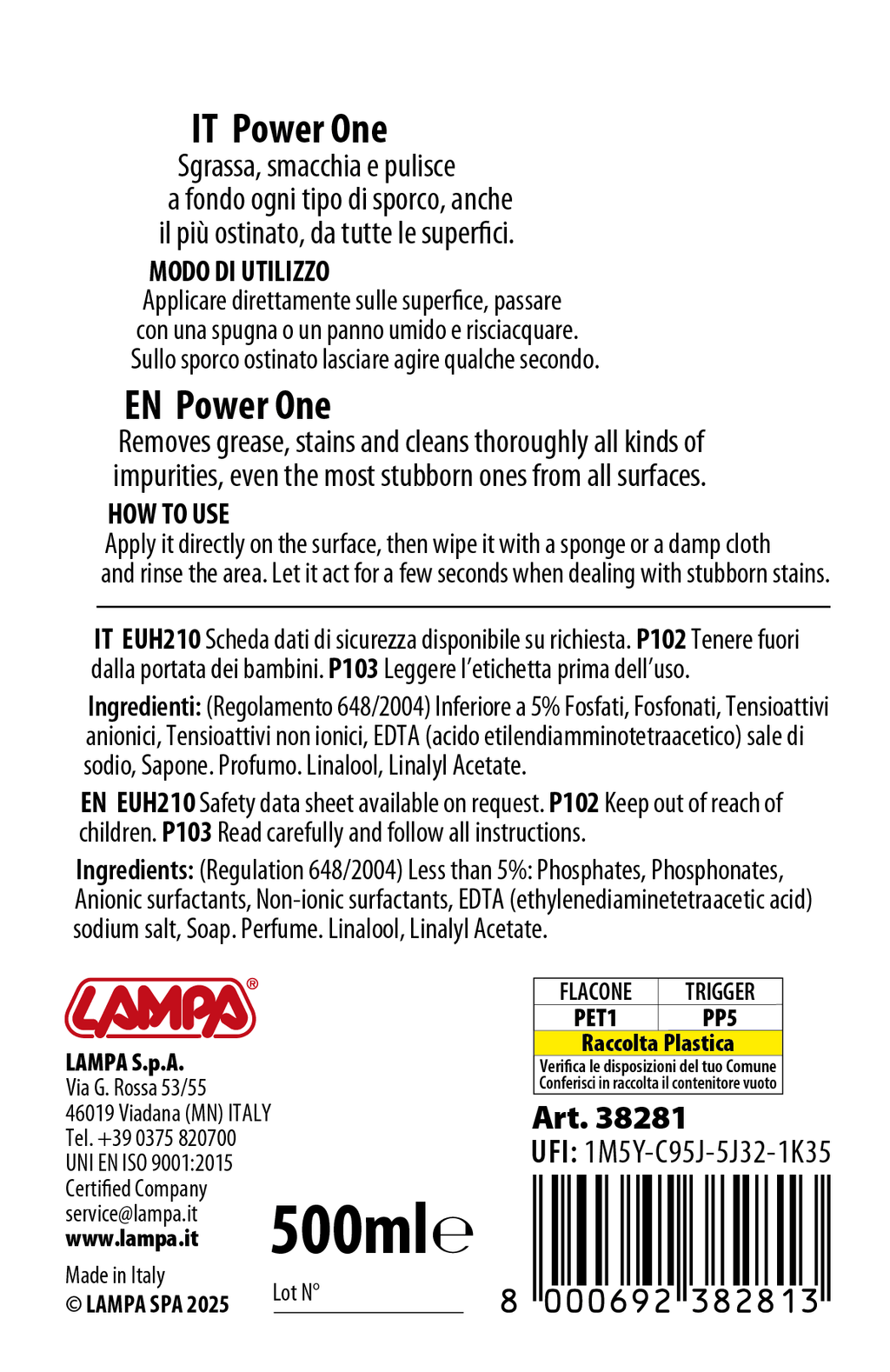 Power One Professional, super sgrassatore pronto all’uso - 500 ml