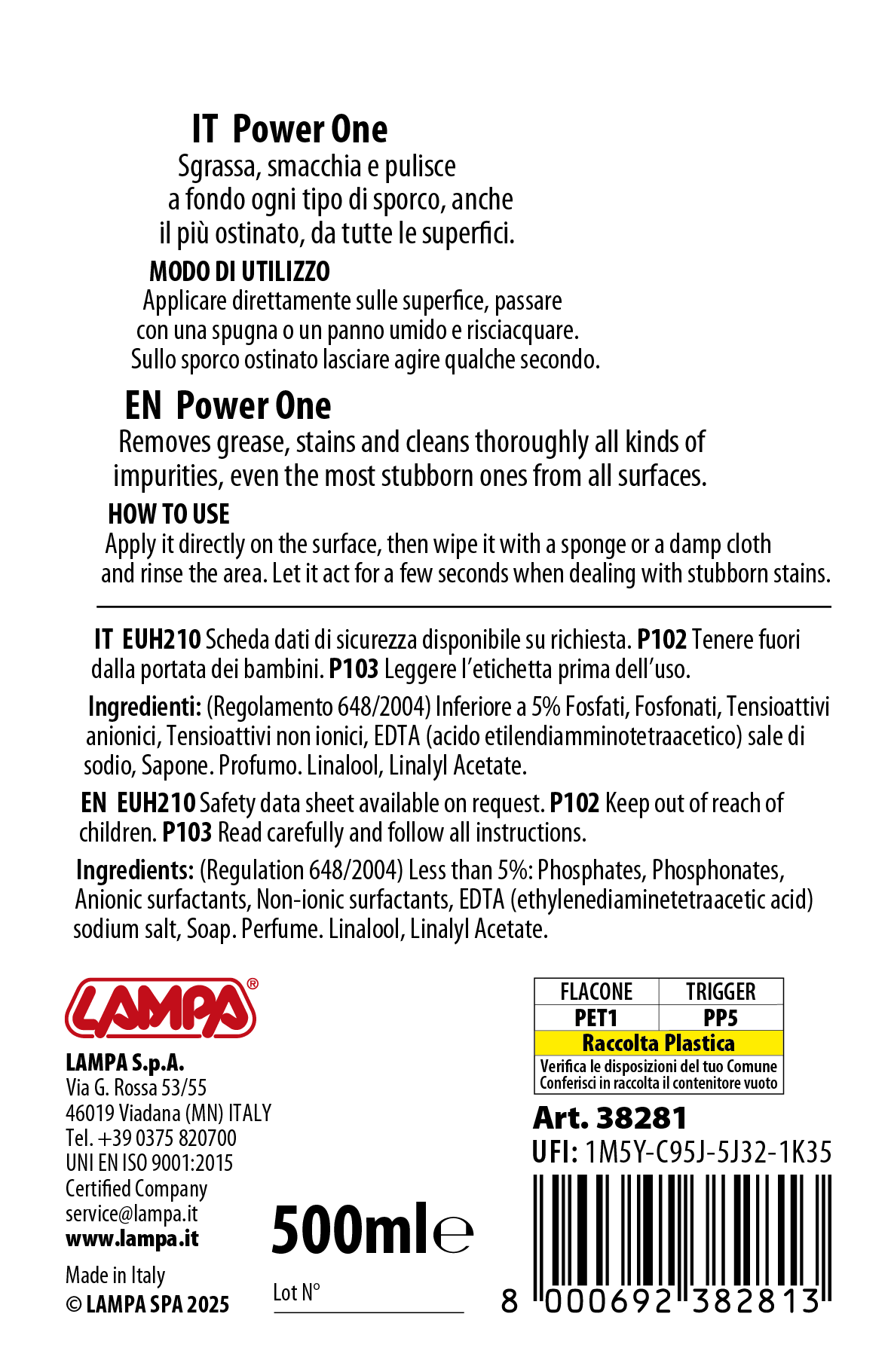 Power One Professional, super sgrassatore pronto all’uso - 500 ml