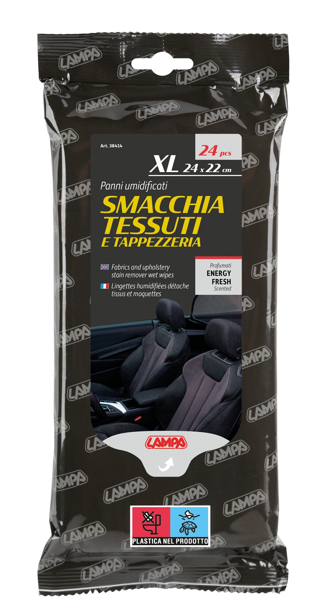 Panni umidificati smacchia tessuti e tappezzeria - 24 pz - 24x22 cm