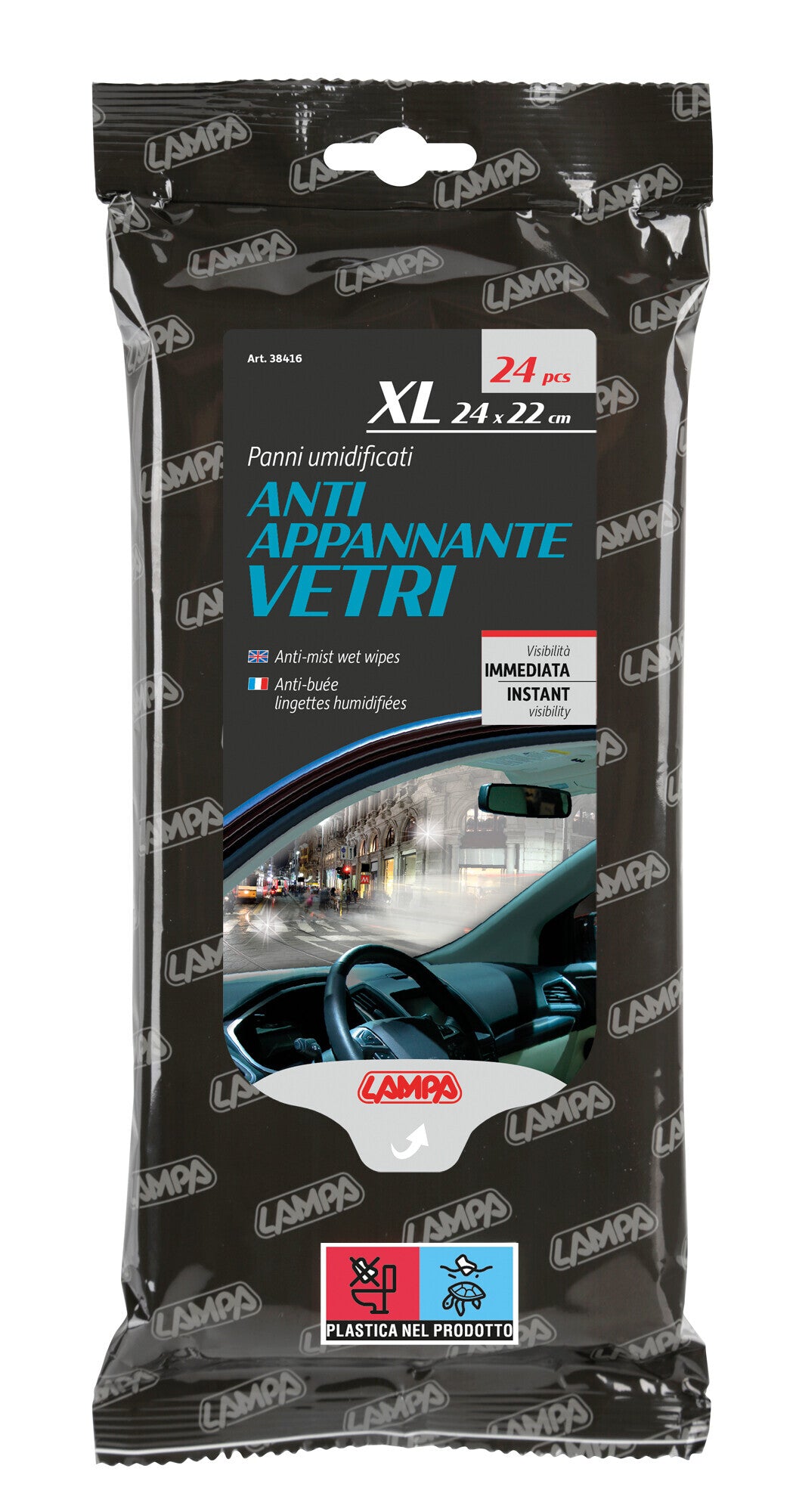 Panni umidificati antiappannante vetri - 24 pz - 24x22 cm