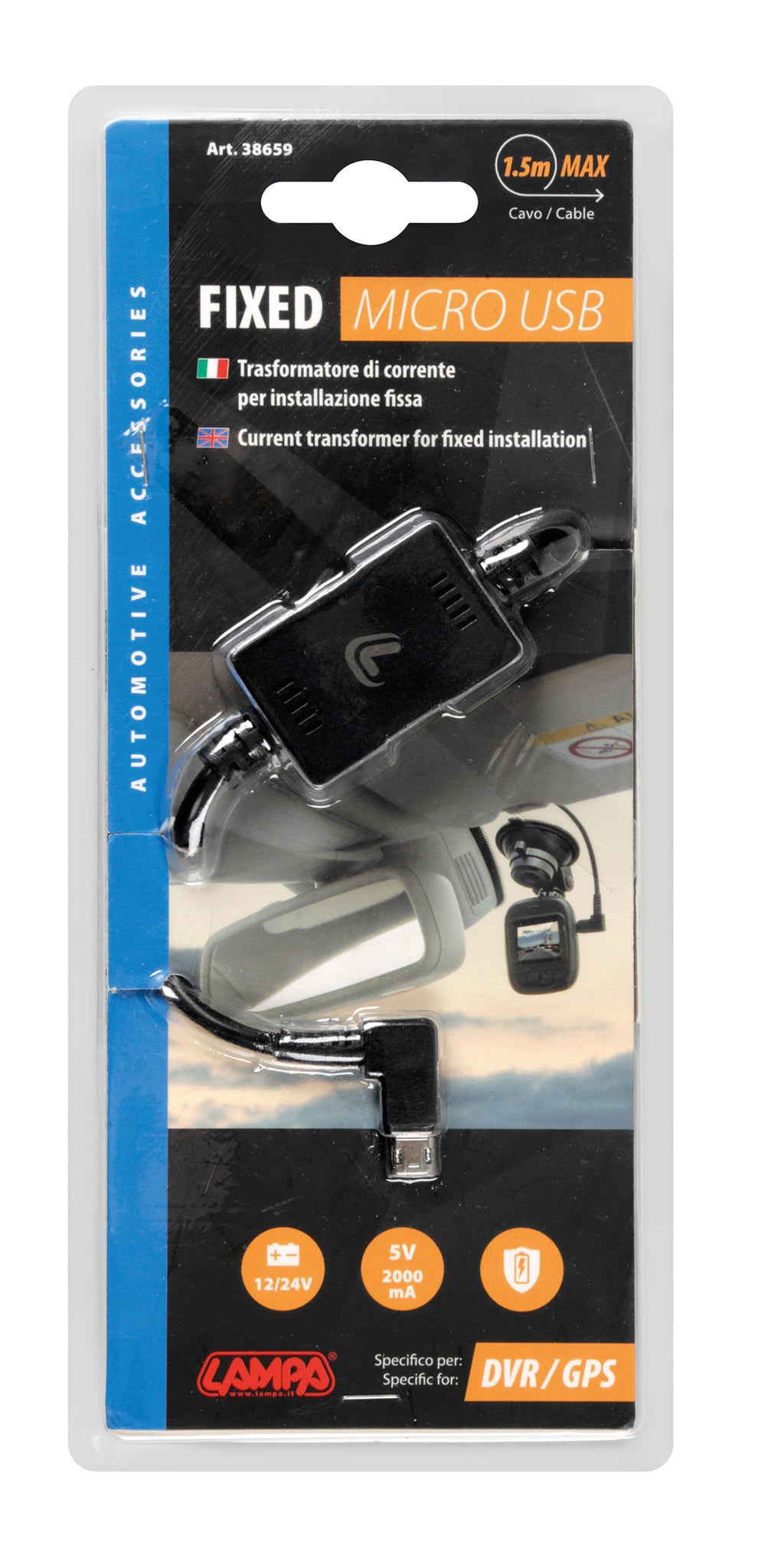 Fixed, trasformatore di corrente per installazione fissa, 12/24V > Micro USB