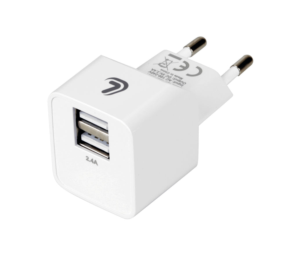 Linea Essentials, caricabatteria da rete con 2 porte Usb (A+A) - 2400 mA - 12W - 220/240 VAC