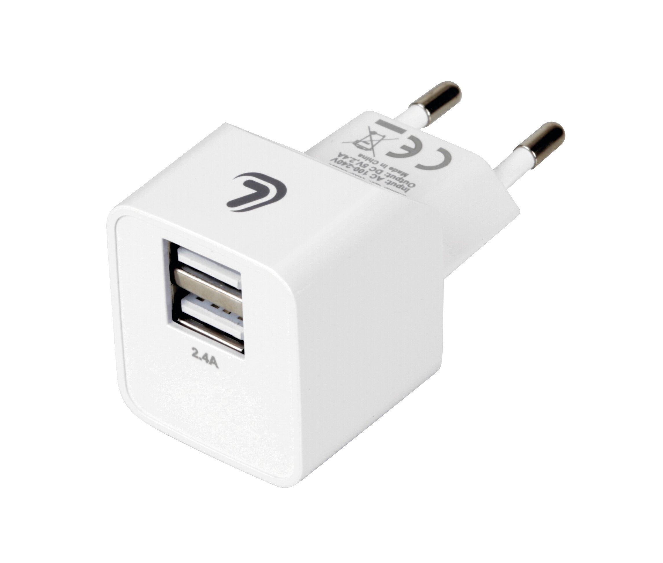 Linea Essentials, caricabatteria da rete con 2 porte Usb (A+A) - 2400 mA - 12W - 220/240 VAC