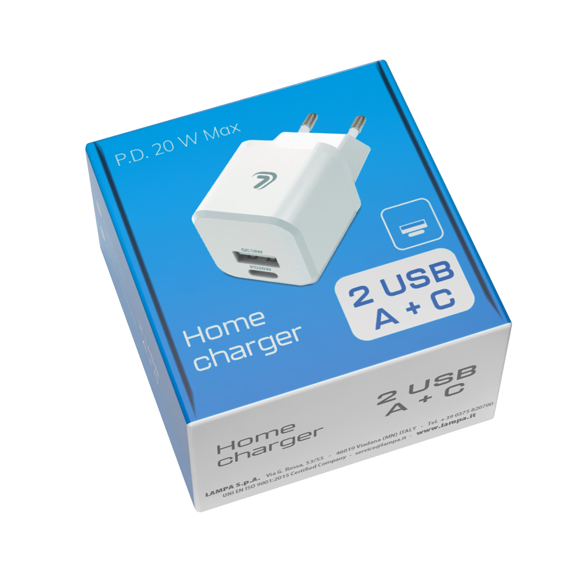 Linea Essentials, caricabatteria da rete con 2 porte Usb (A+C) - PD 20W - 220/240 VAC