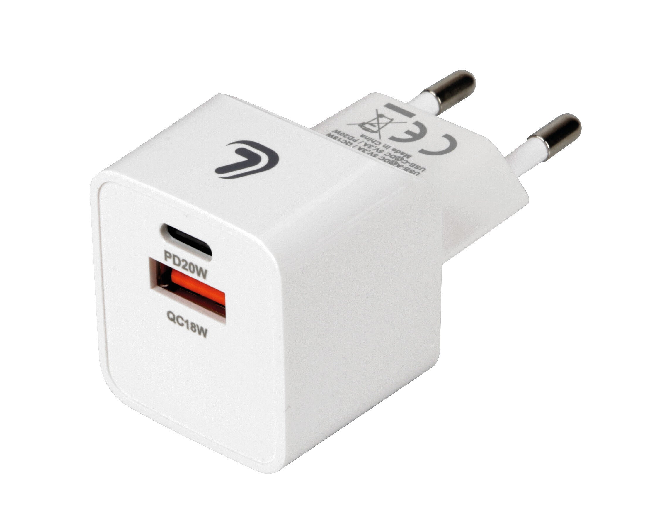 Linea Essentials, caricabatteria da rete con 2 porte Usb (A+C) - PD 20W - 220/240 VAC