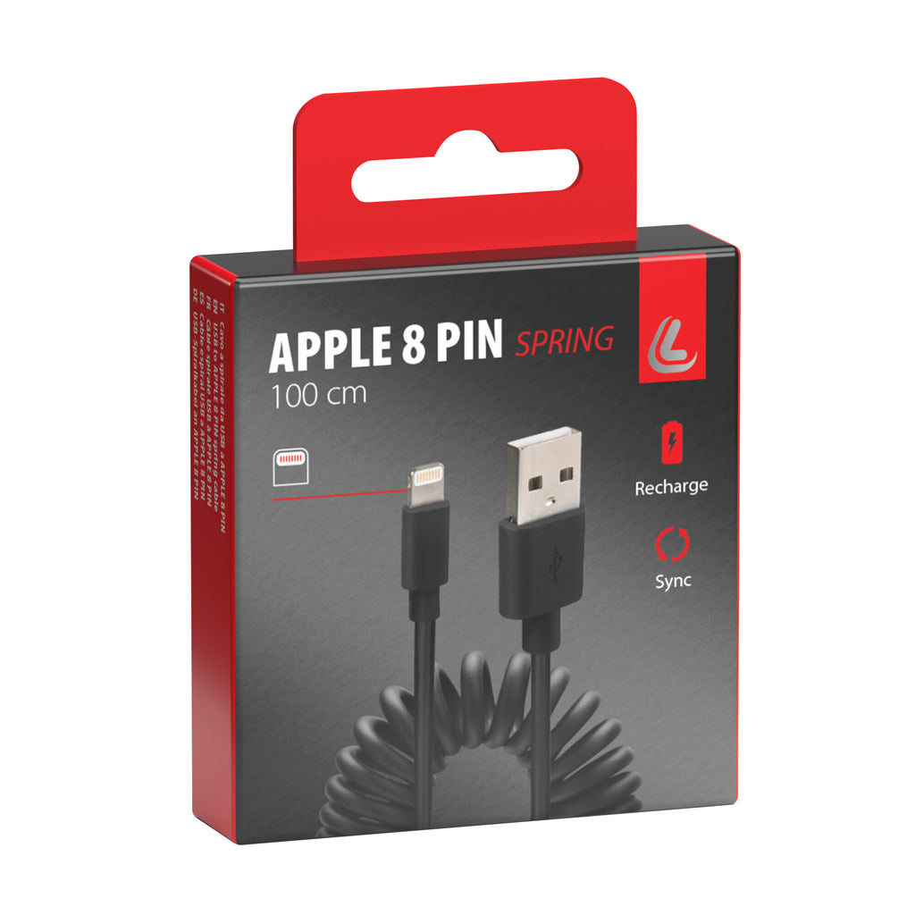 Cavo a spirale Usb > Apple 8 Pin - 100 cm - Nero
