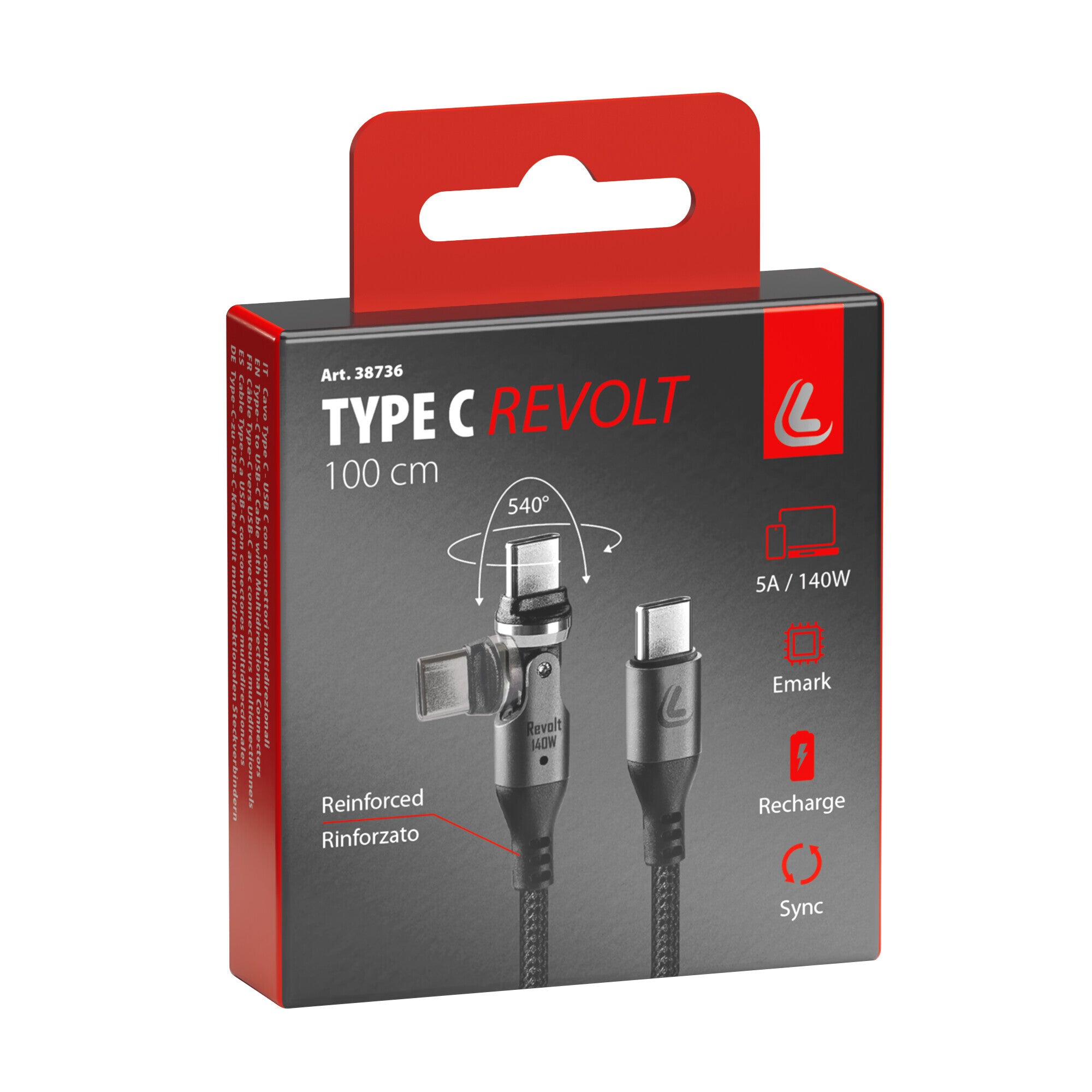 Cavo Usb Type-C > Type-C con connettore multidirezionale - 100 cm