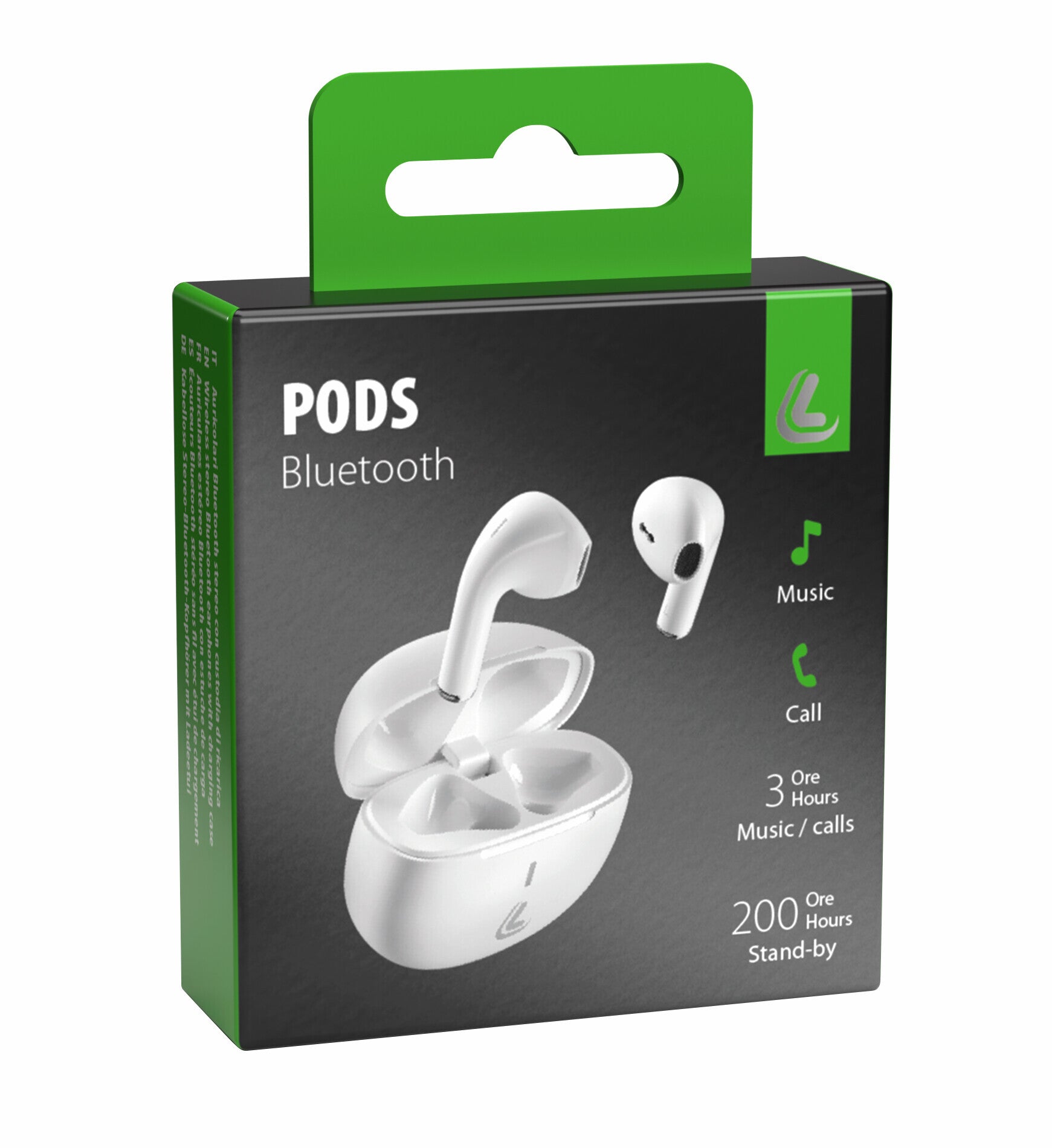 Pods, auricolari Bluetooth stereo con custodia di ricarica