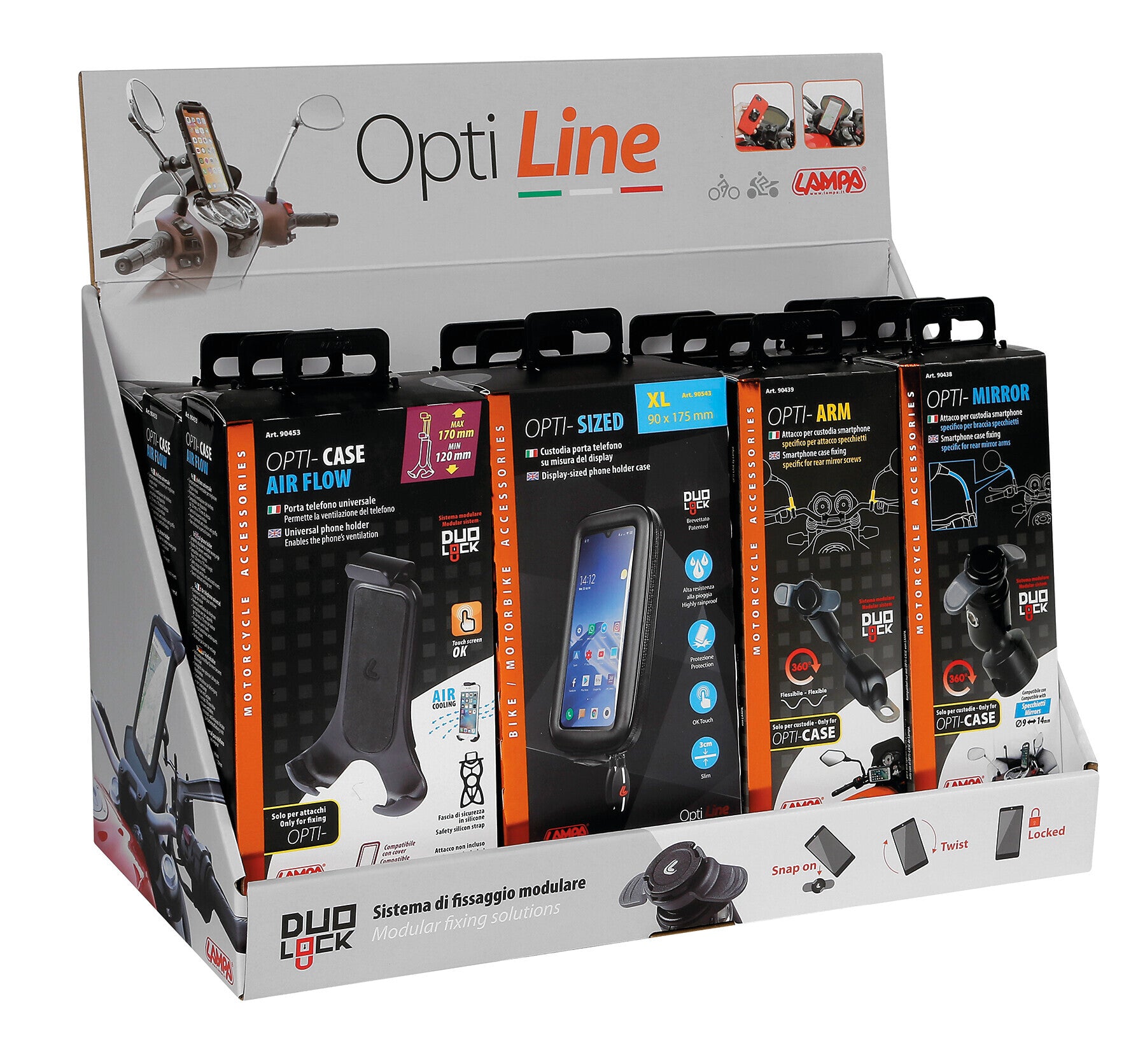 Scooter Set, espositore da banco in cartone, completo di prodotti Optiline
