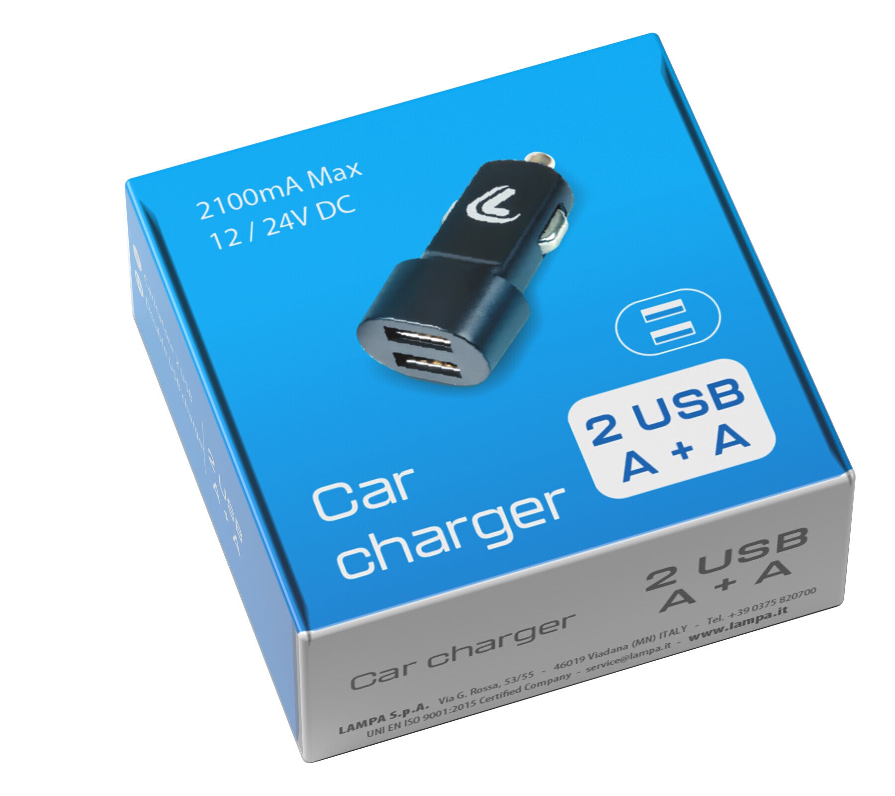 Linea Essentials, caricabatteria 2 porte Usb - 2100 mA - 12/24V