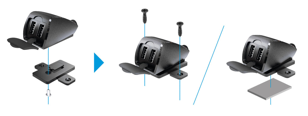 Usb-Fix Trek 2, doppio caricatore usb resistente all’acqua, fissaggio con viti o biadesivo - Ultra Fast Charge - 5400 mA - 12/24V