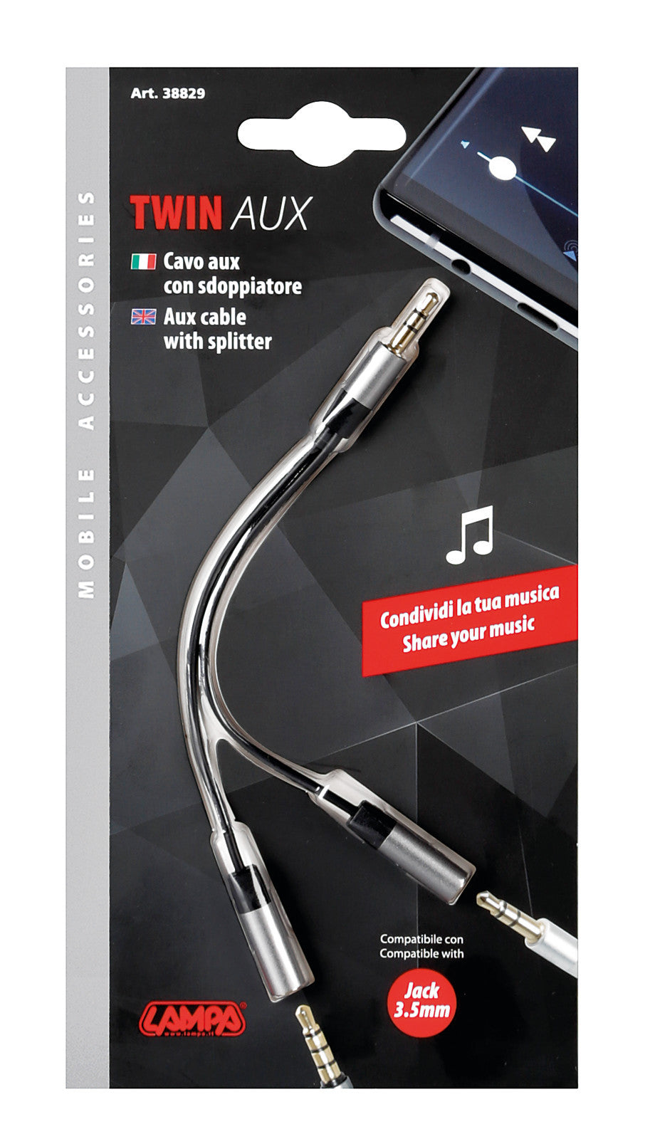 Cavo AUX sdoppiatore - 10 cm