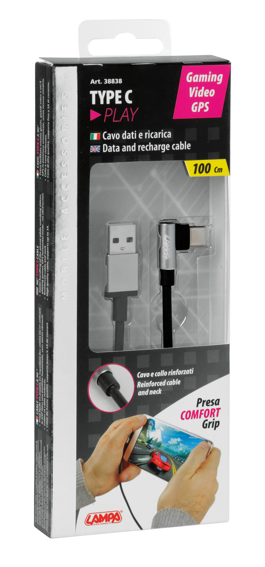 Cavo 90° Usb > Usb Type-C - 100 cm - Nero