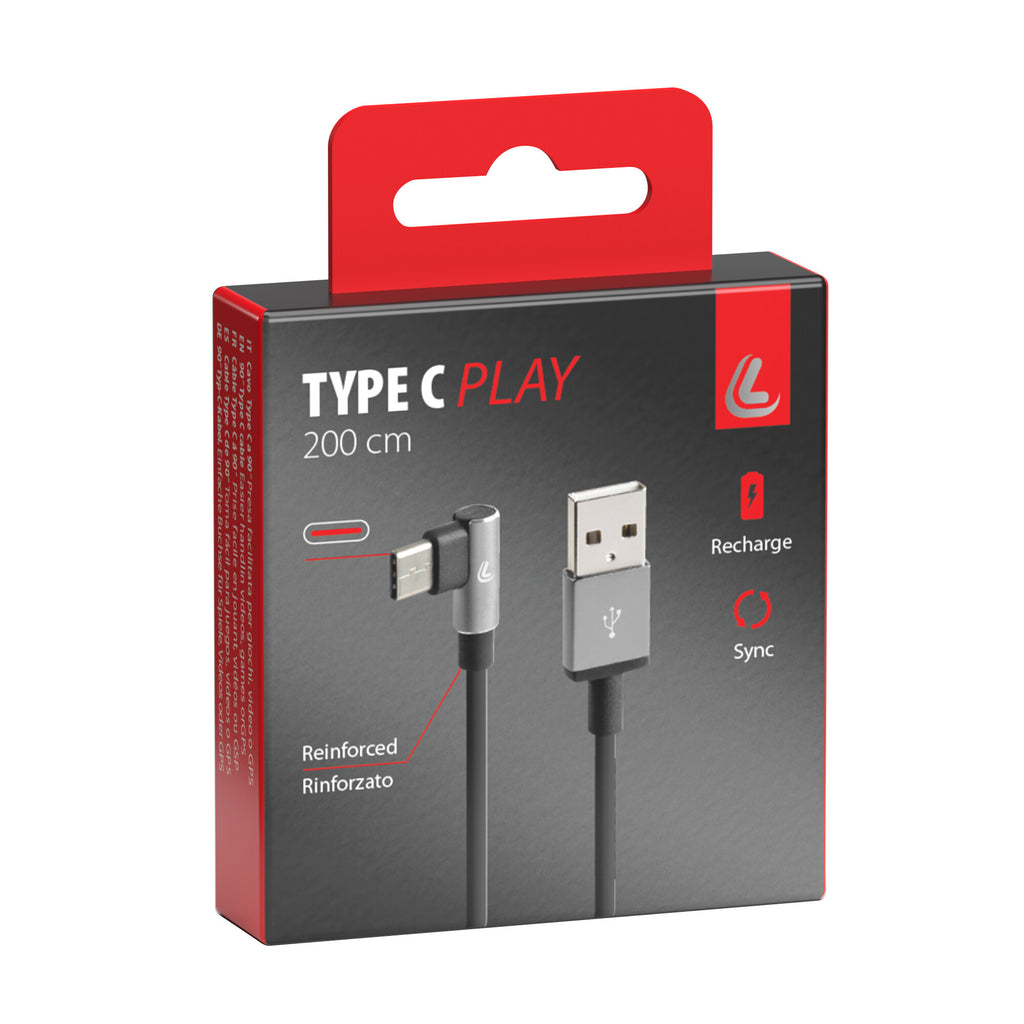 Cavo 90° Usb > Usb Type-C - 200 cm - Nero