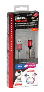 Cavo Universal, Usb > Apple 8 pin / Micro Usb - 200 cm - Nero