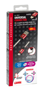 Cavo Universal, Usb > Apple 8 pin / Micro Usb - 200 cm - Nero