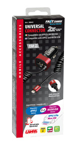 Caricabatteria Universal (Apple 8 pin / Micro Usb) con 1 porta Usb - Fast Charge - 2500 mA - 12/24V