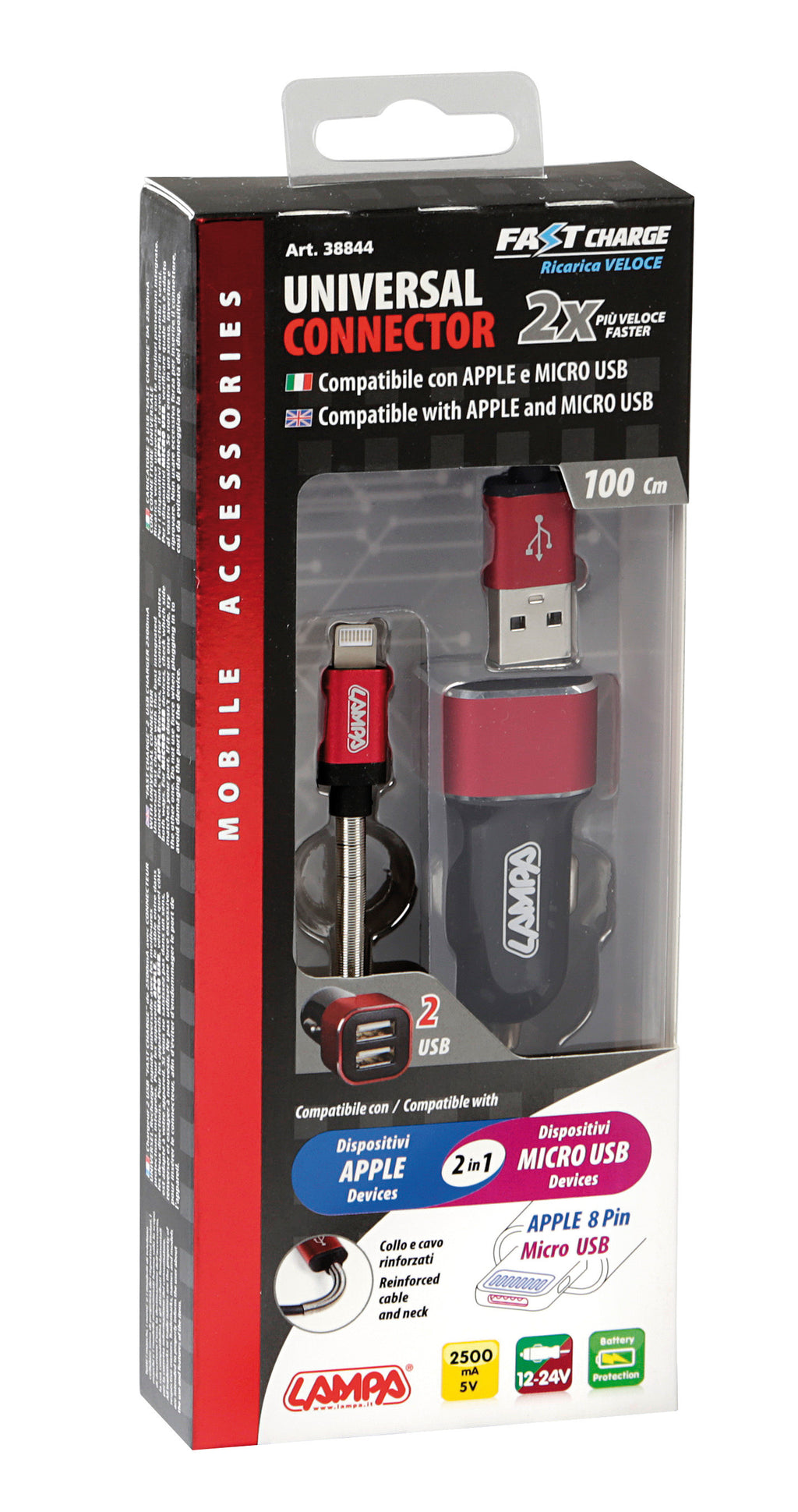 Kit 2 in 1 Universal (Apple 8 pin / Micro Usb) - Fast Charge - 12/24V