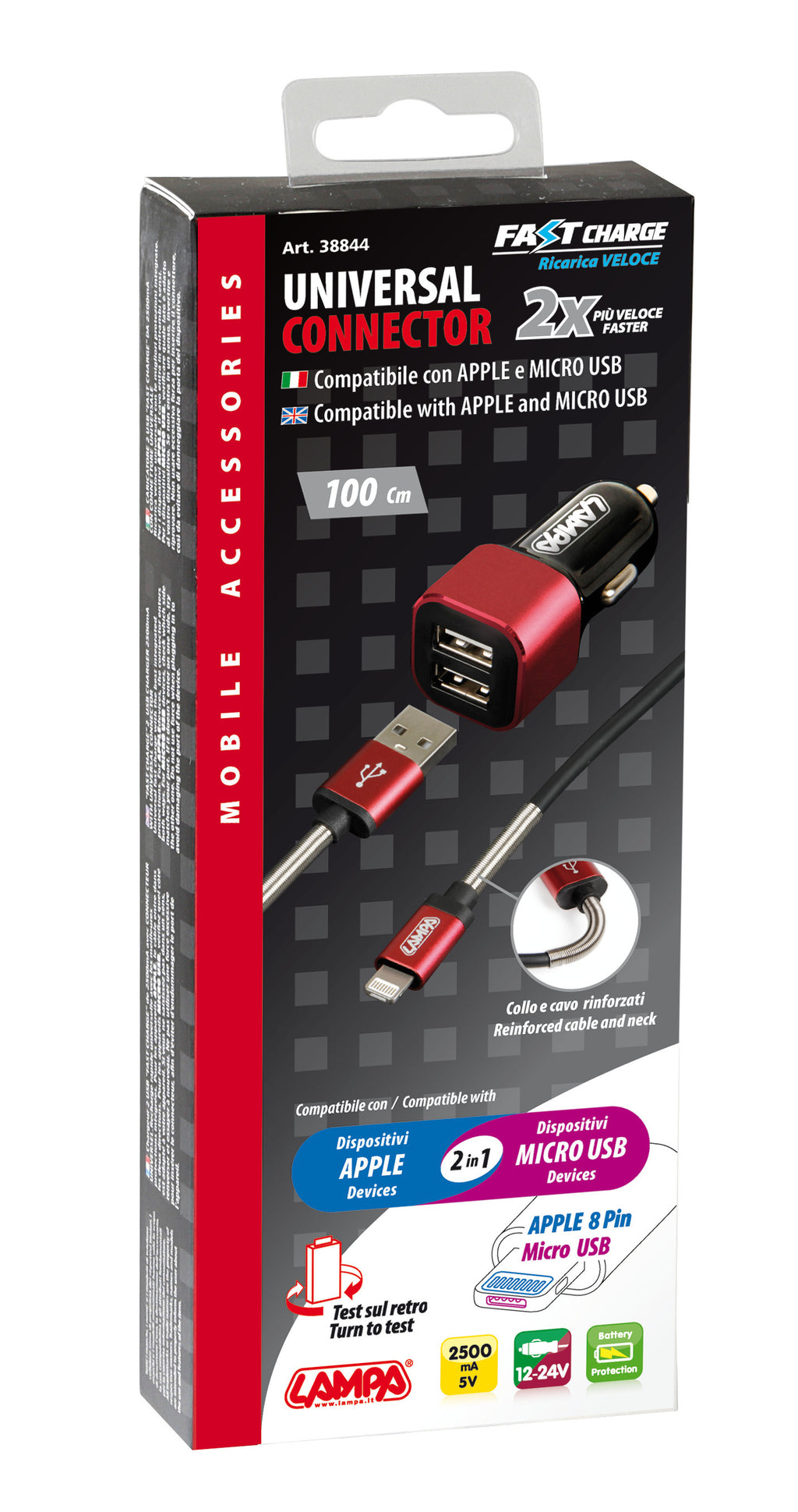 Kit 2 in 1 Universal (Apple 8 pin / Micro Usb) - Fast Charge - 12/24V