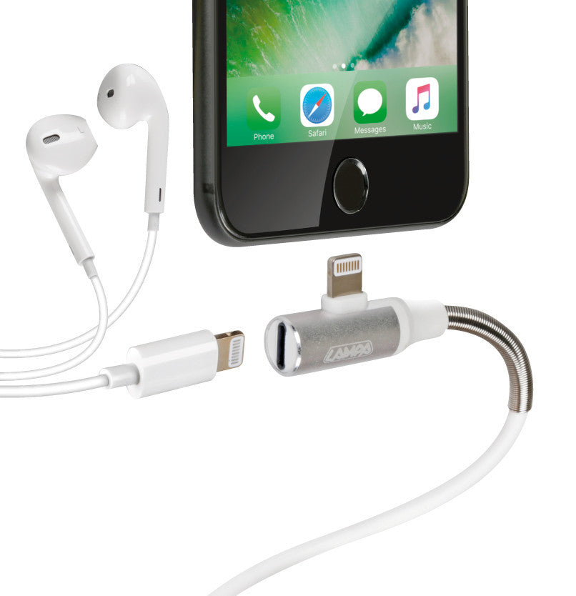 Cavo 90° Usb > Apple 8 Pin + adattatore auricolari - 100 cm - Bianco