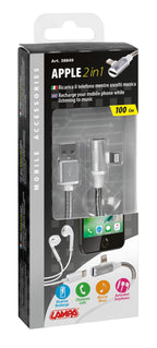 Cavo 90° Usb > Apple 8 Pin + adattatore auricolari - 100 cm - Bianco