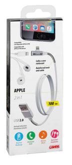 Cavo 90° Usb > Apple 8 Pin + adattatore auricolari - 100 cm - Bianco