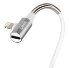Cavo 90° Usb > Apple 8 Pin + adattatore auricolari - 200 cm - Bianco