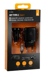 Kit 3 in 1 Usb Type-C - Fast Charge - 12/24V + 230V