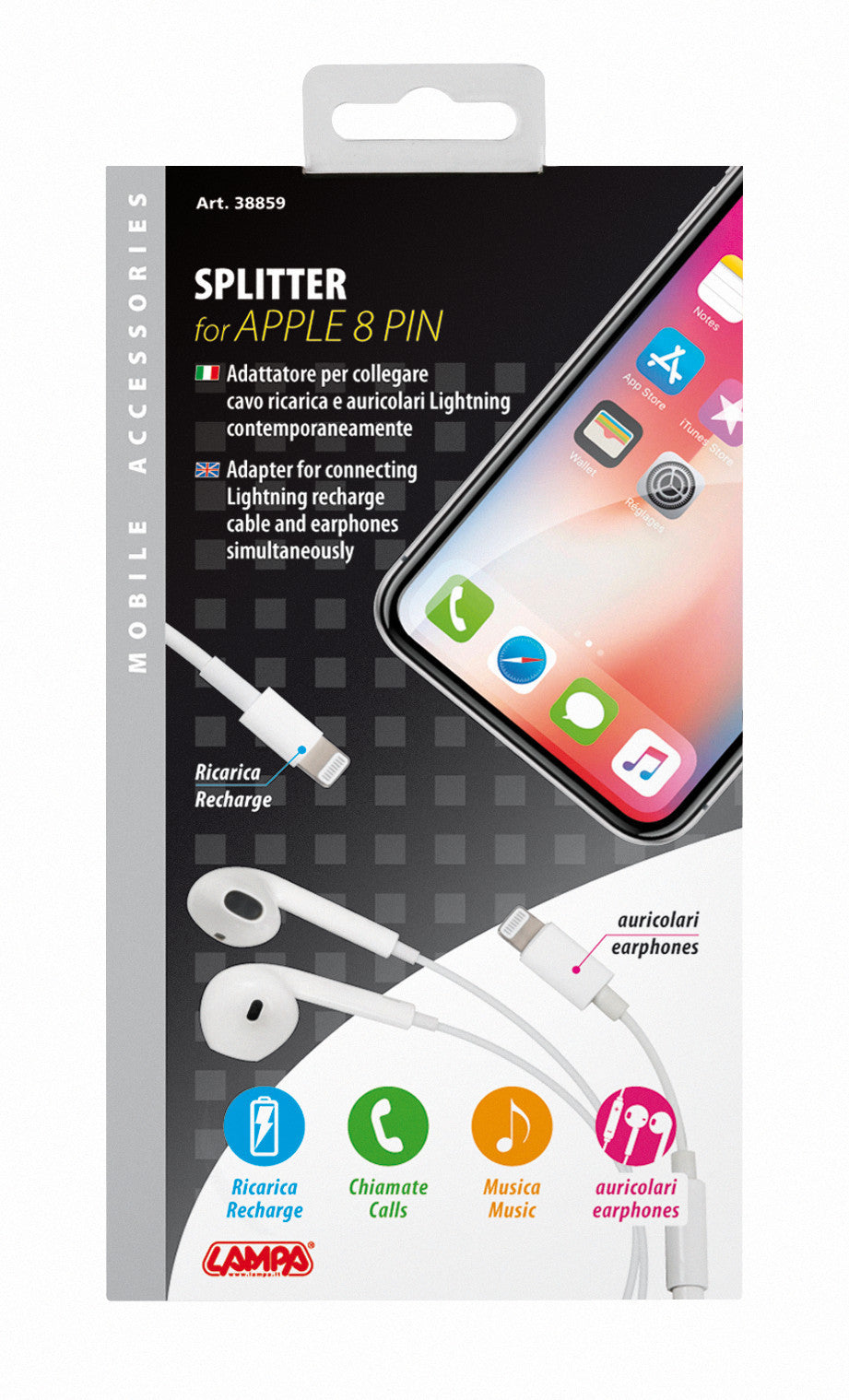 Splitter, adattatore per collegare cavo ricarica e auricolari
