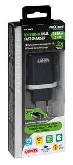 Caricabatteria da rete con 2 porte Usb - Fast Charge - 3100 mA - 100/230V