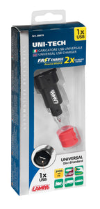 Uni-Tech, caricabatteria universale 1 porta Usb - Fast Charge - 2400 mA - 12/32V