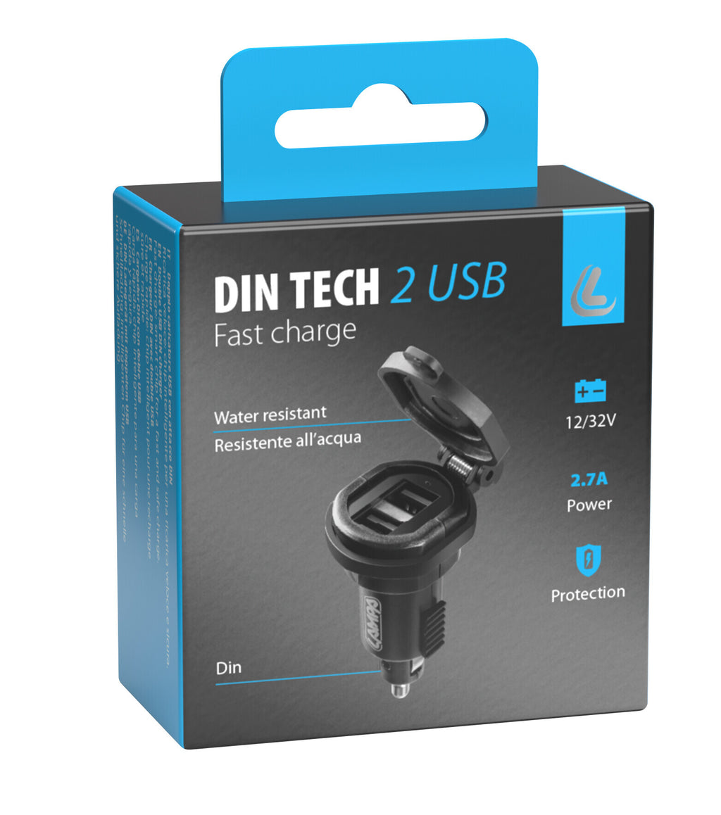 Din-Tech, caricabatteria Din 2 porte Usb - Fast Charge - 2700 mA - 12/32V