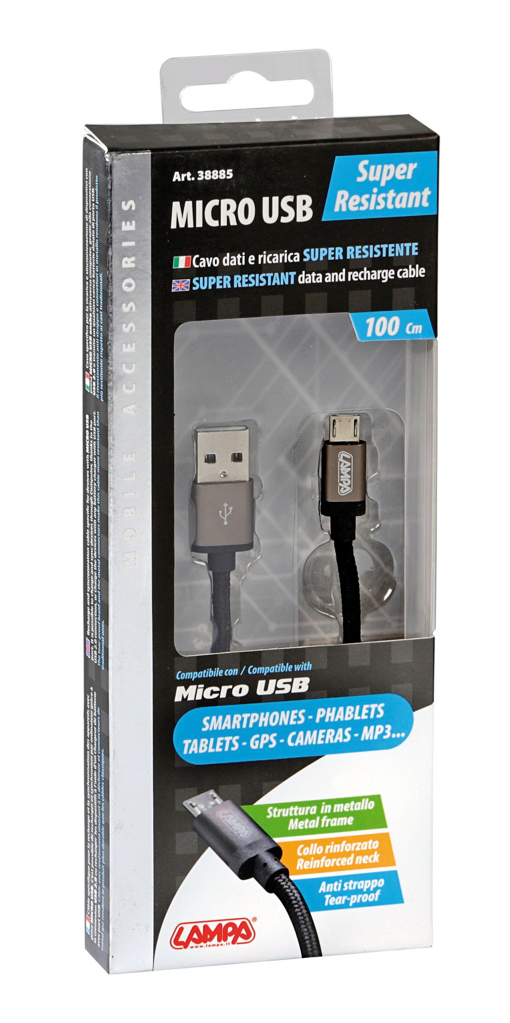 Cavo rinforzato Usb > Micro Usb - 100 cm - Nero