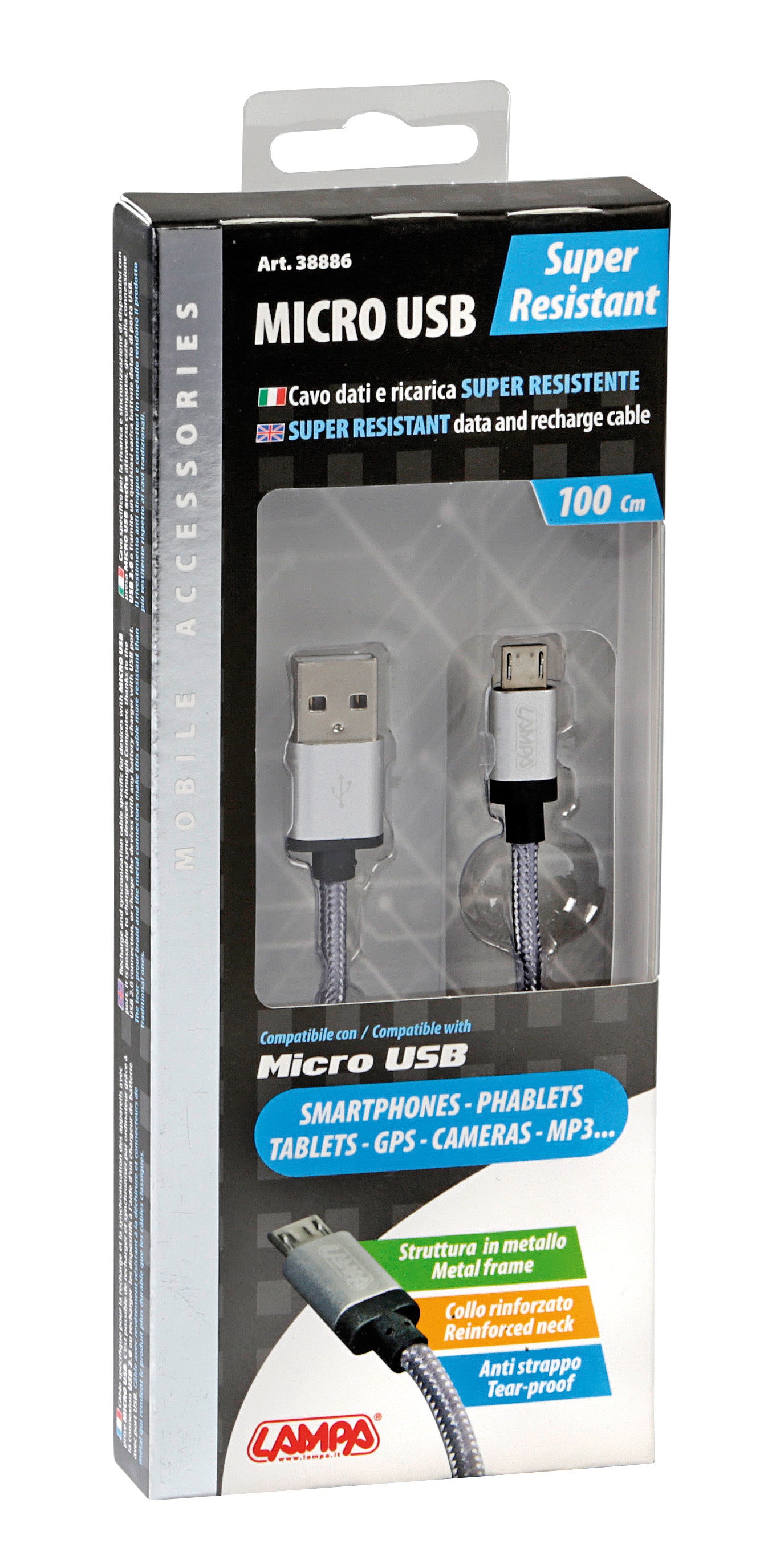 Cavo rinforzato Usb > Micro Usb - 100 cm - Grigio