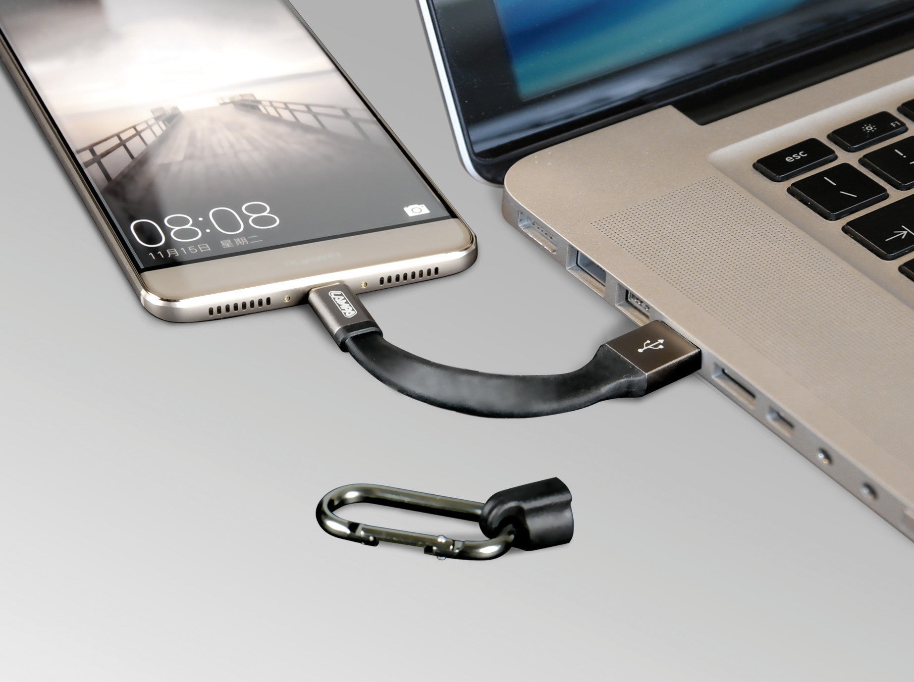 Portachiave con cavo Usb > Usb Type-C, 10 cm - Blister 1 pz