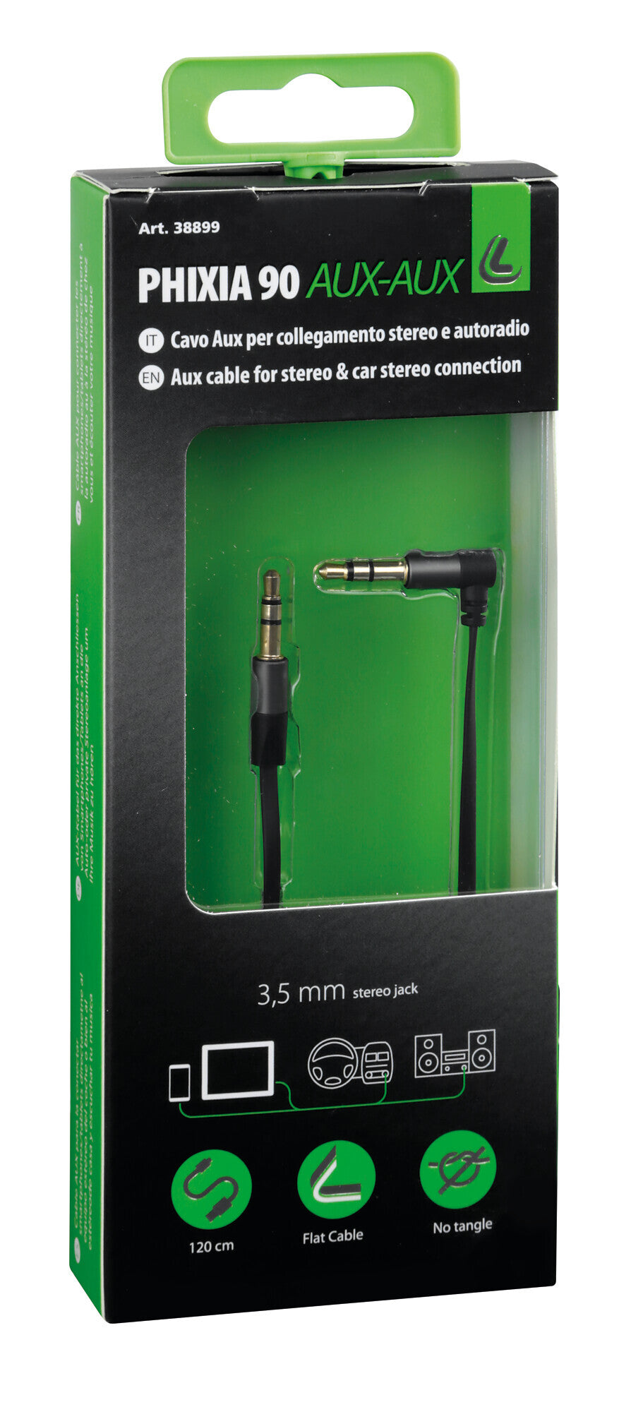 Phixia 90°, cavo AUX-AUX - 120 cm - Nero