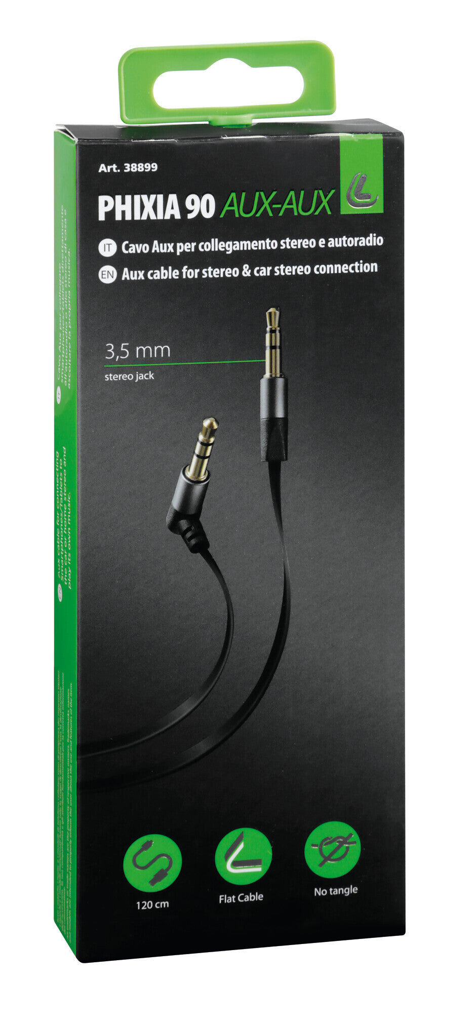 Phixia 90°, cavo AUX-AUX - 120 cm - Nero