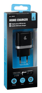 Caricabatteria da rete con 2 porte Usb - 2400 mA - 100/230V