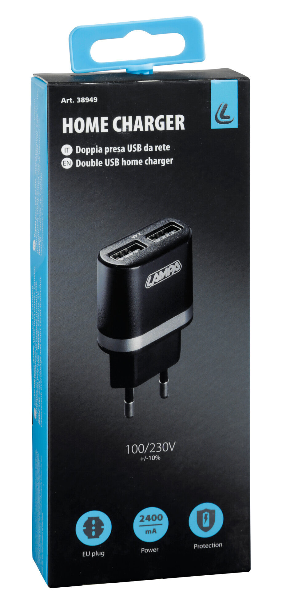 Caricabatteria da rete con 2 porte Usb - 2400 mA - 100/230V