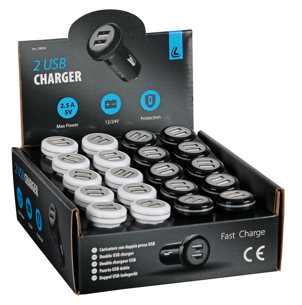 Display 20 pz - Caricabatteria 2 porte Usb - 2400 mA - 12/24V
