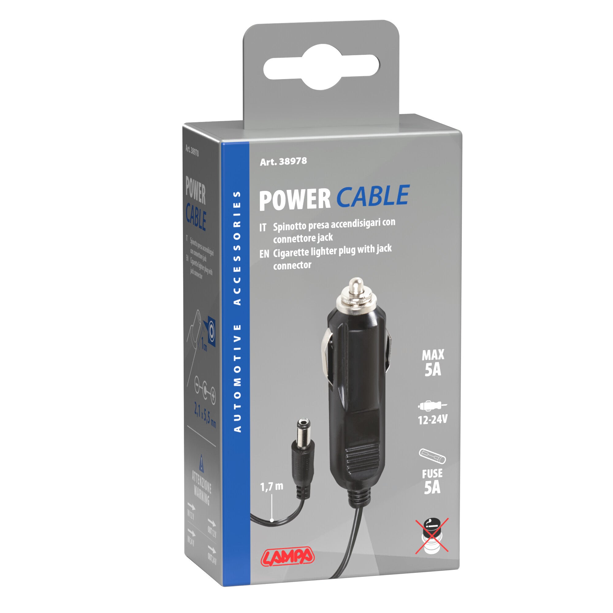 Spinotto per presa accendisigari con connettore Jack, 12/24V