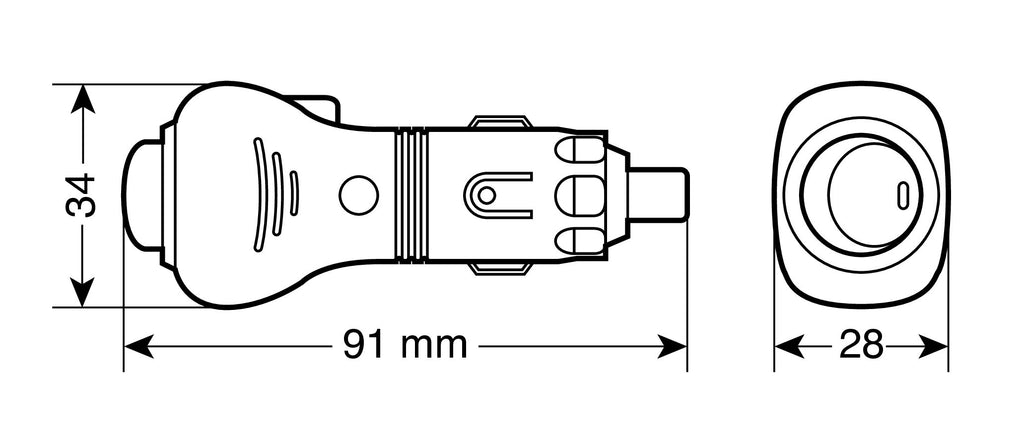 Spinotto per presa accendisigari con ingresso cavo laterale, 12/24V