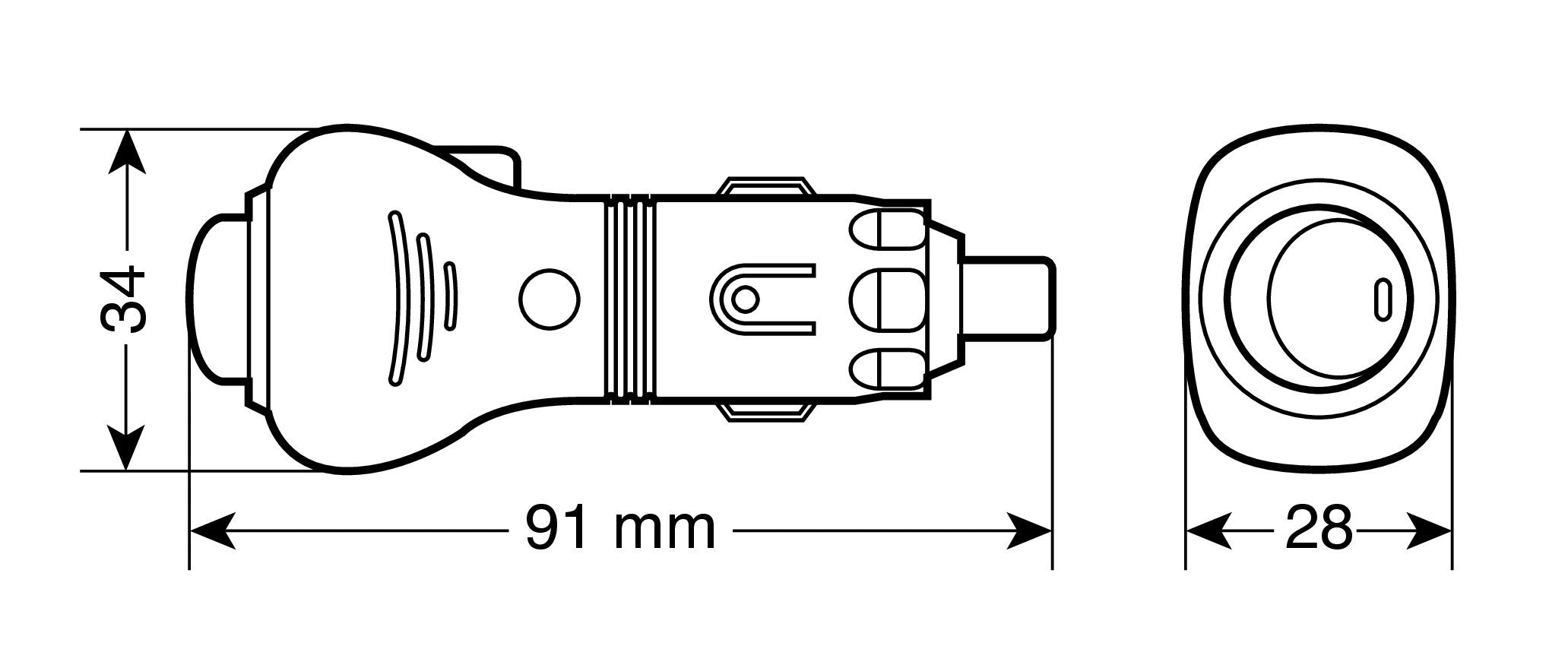 Spinotto per presa accendisigari con ingresso cavo laterale, 12/24V