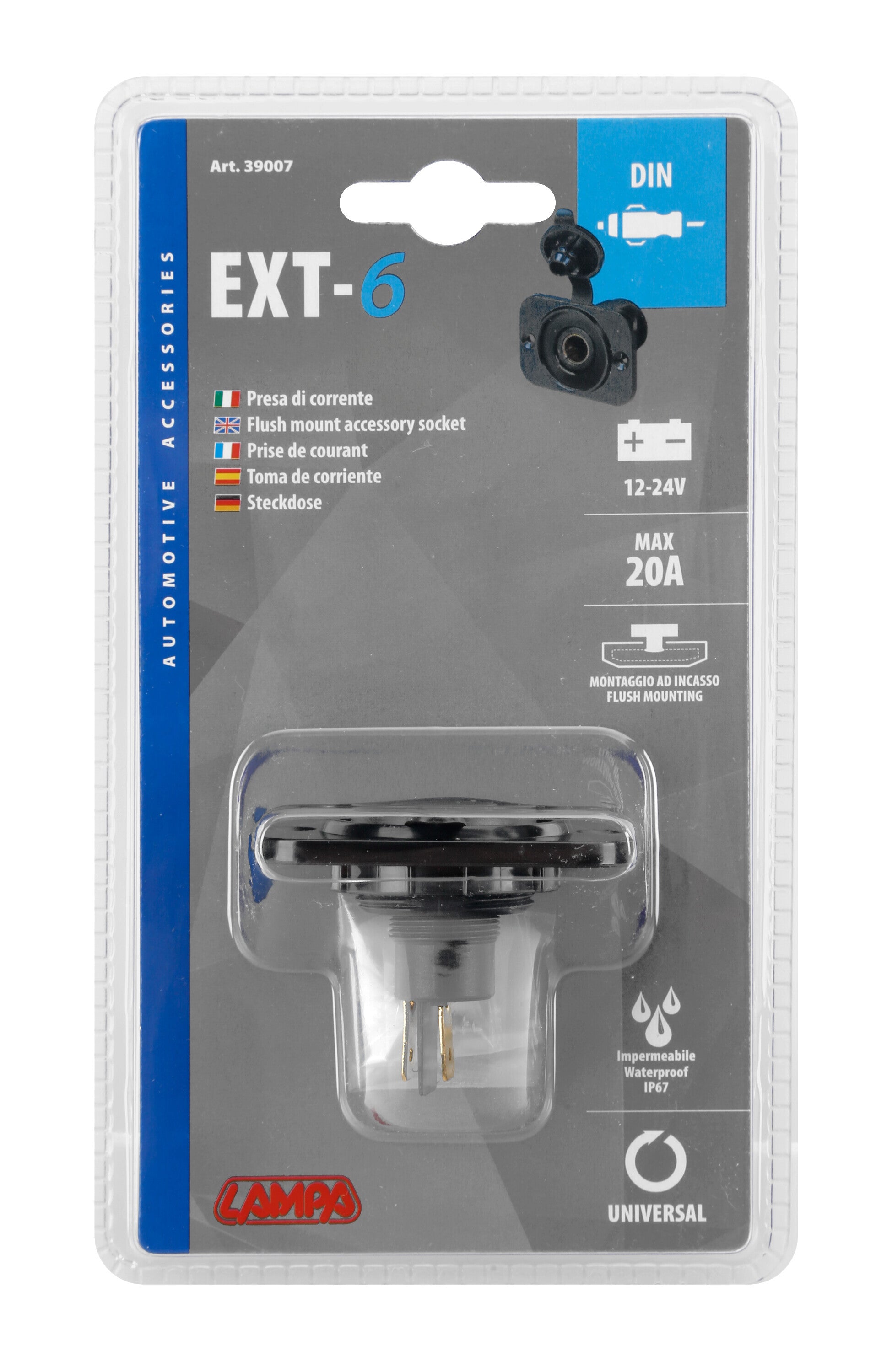 Ext-6, presa corrente Din, montaggio ad incasso, 12/24V