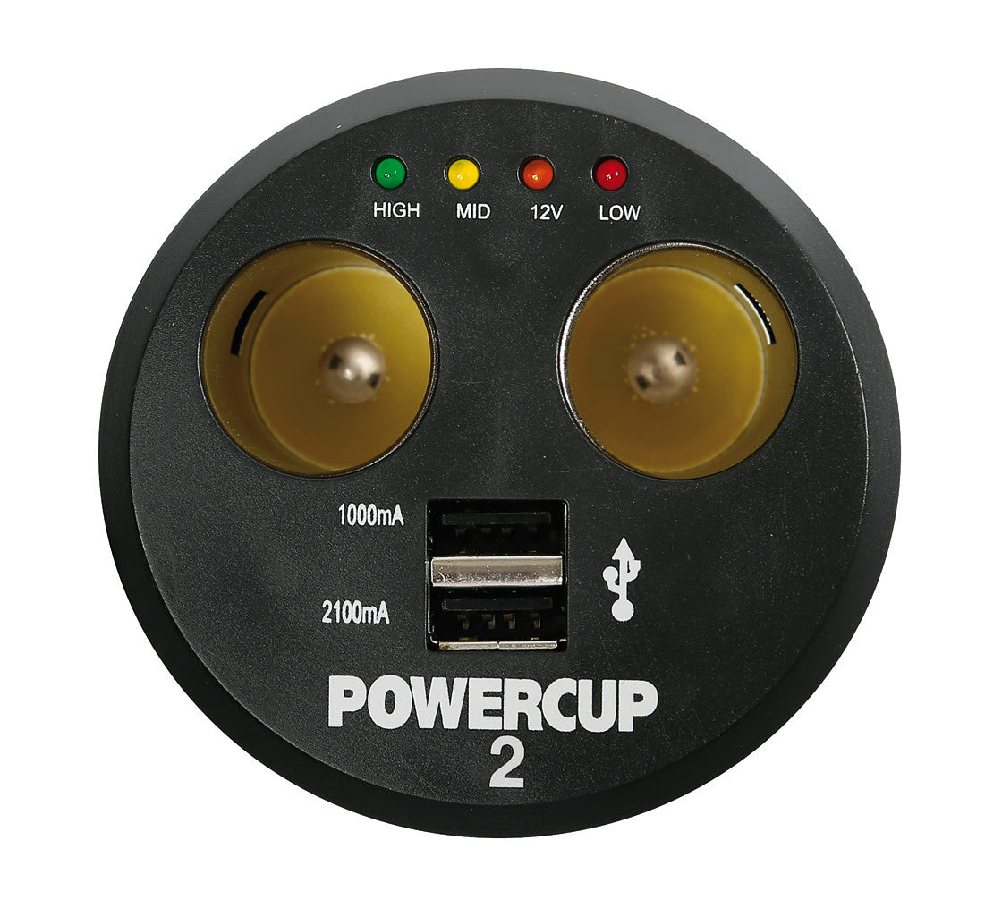 Power cup 2, multipresa con Usb e tester batteria, 12V